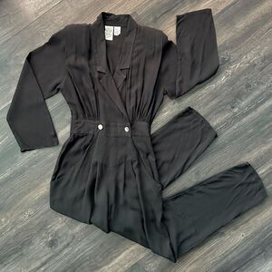 Vintage Jumper Solid Black Long Sleeve V-Neck Romper Coverall Women's Sz 4 Small